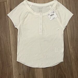 AE White Ribbed Short Sleeve Top, XS
